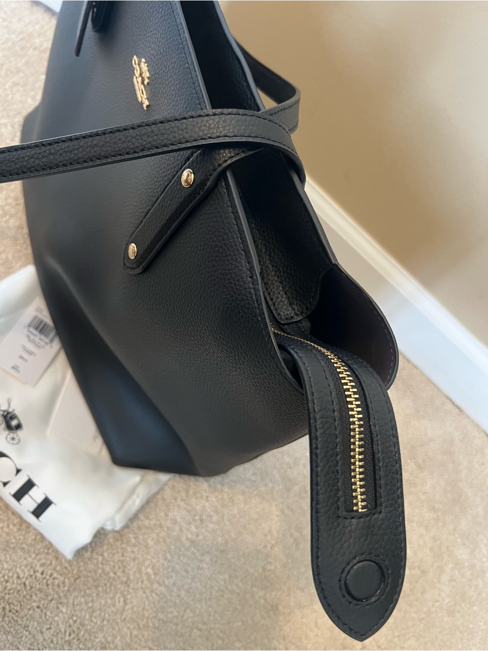Coach Black Pebbled Leather Tote with Gold Hardware - Picture 6 of 9